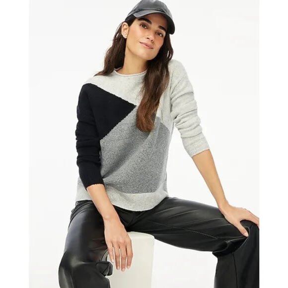 J. Crew Extra-Soft Colorblock Mock Neck Sweater Merino Wool Blend NWT - Picture 2 of 12
